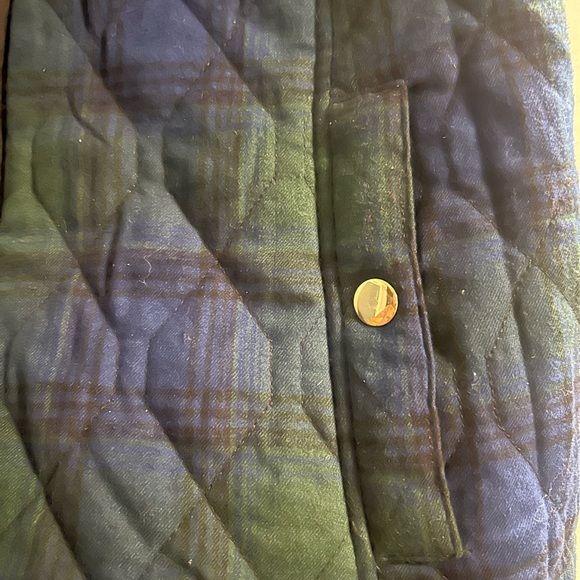 Croft & Barrow Tartan Plaid Green Blue Quilted Vest Slash Pockets Adj Back Sz L - Picture 3 of 9